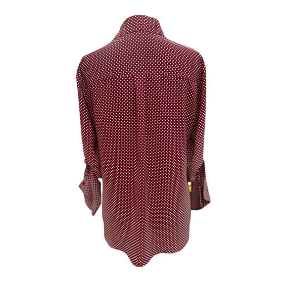 Express Polka Dot Button-Up Blouse Women’s Medium Burgundy Tie Sleeve Top Size M - Picture 7 of 9